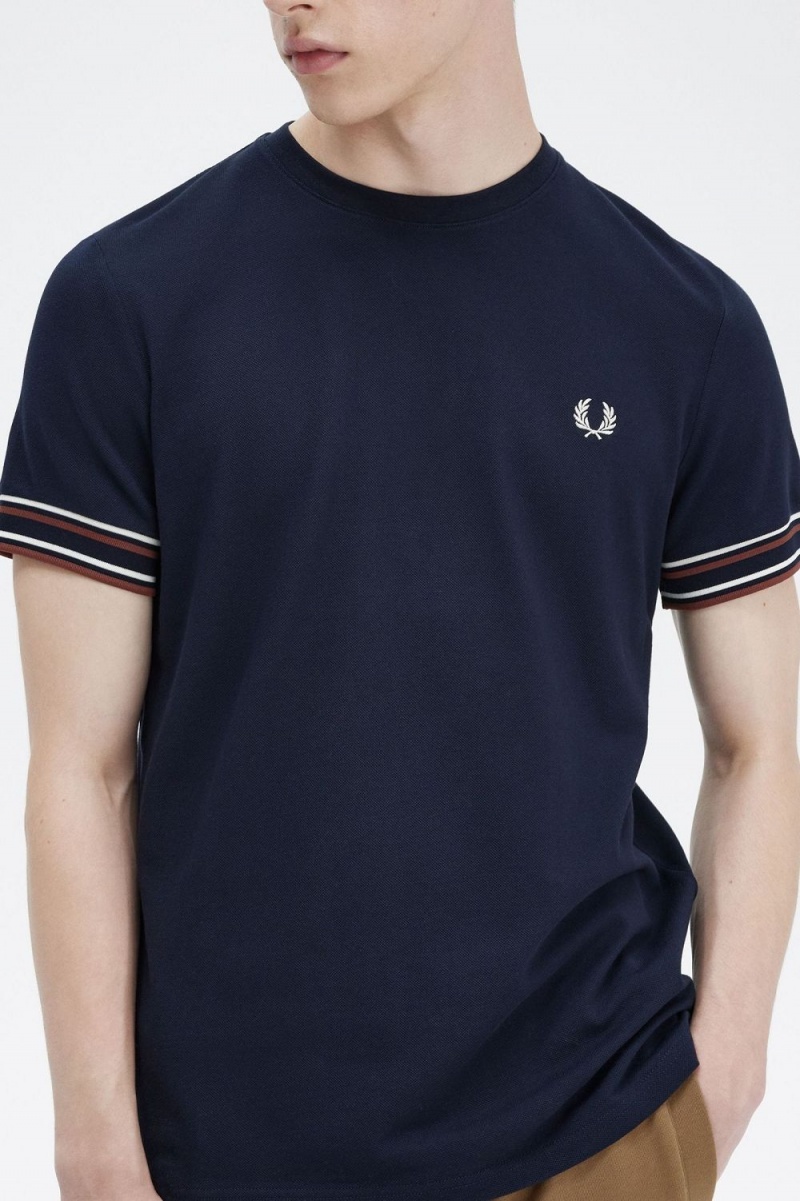 Fred Perry Bold Tipped Piqué Men's T-Shirt Navy | MSXPC6281