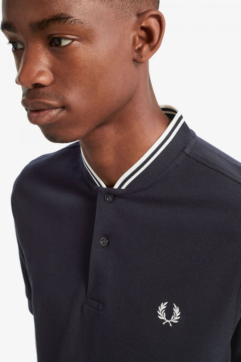 Fred Perry Bomber Collar Men's Polo Shirt Navy | NFCXL3701