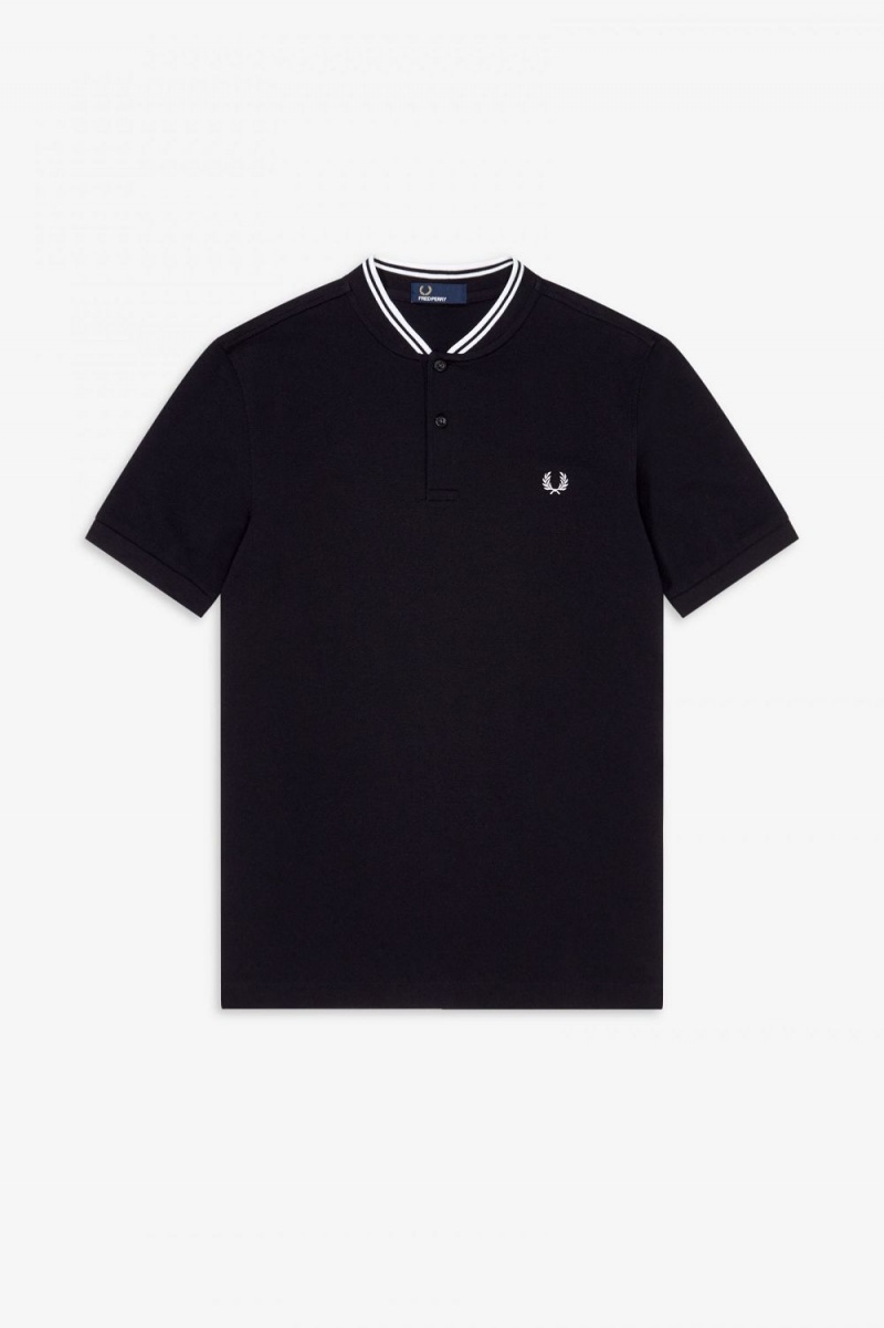 Fred Perry Bomber Collar Men's Polo Shirt Black | CZBNH7801