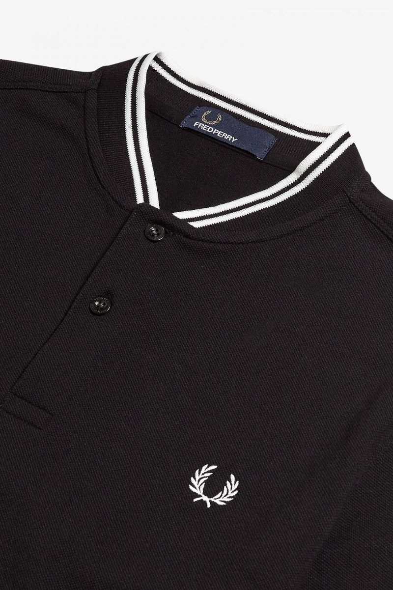 Fred Perry Bomber Collar Men's Polo Shirt Black | CZBNH7801