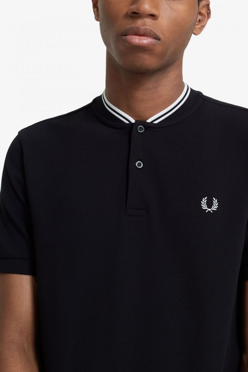 Fred Perry Bomber Collar Men's Polo Shirt Black | CZBNH7801