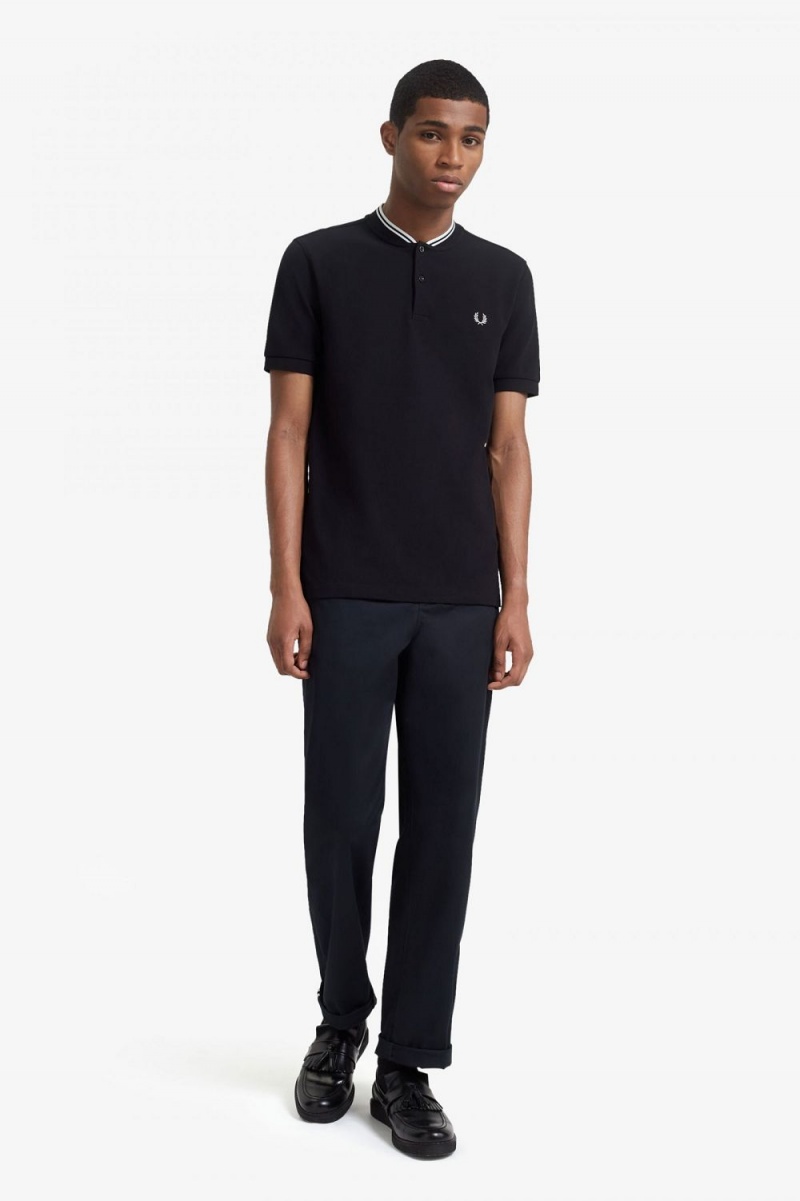 Fred Perry Bomber Collar Men's Polo Shirt Black | CZBNH7801