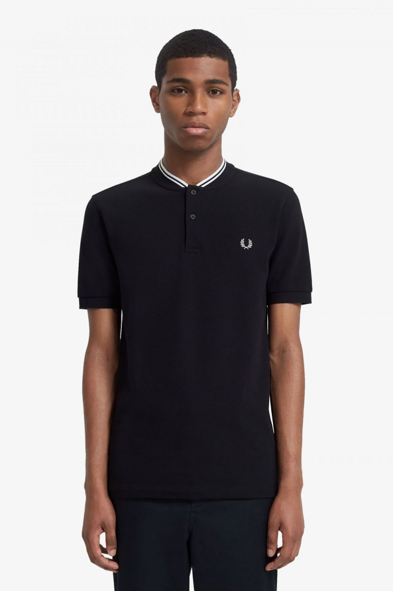 Fred Perry Bomber Collar Men\'s Polo Shirt Black | CZBNH7801