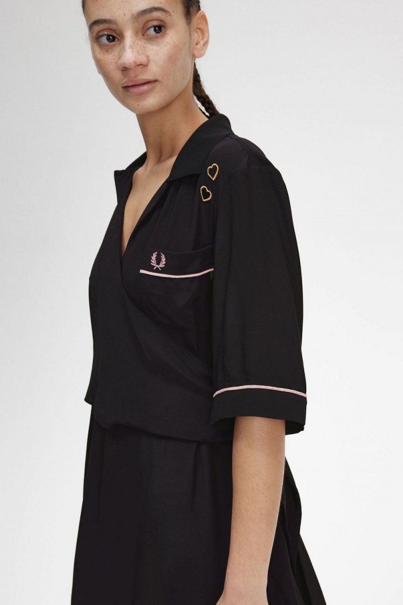 Fred Perry Bowling Shirt Women's Dress Black | FGYBX6235