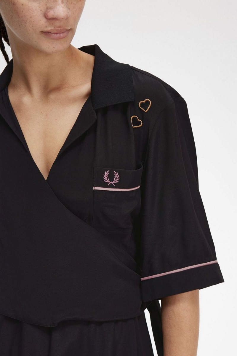 Fred Perry Bowling Shirt Women's Dress Black | FGYBX6235