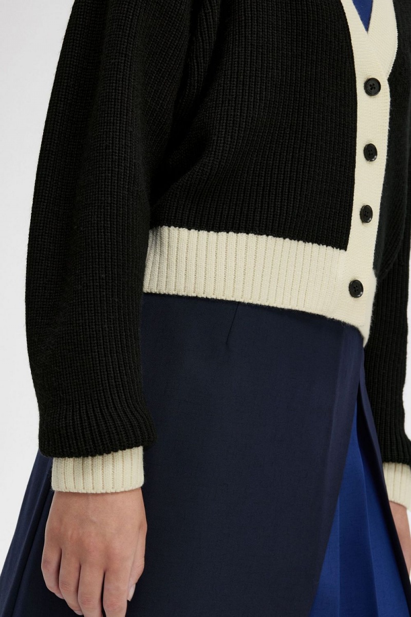 Fred Perry Button-Through Women's Cardigan Black | BRZFQ5390