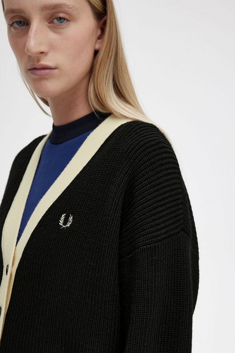 Fred Perry Button-Through Women's Cardigan Black | BRZFQ5390