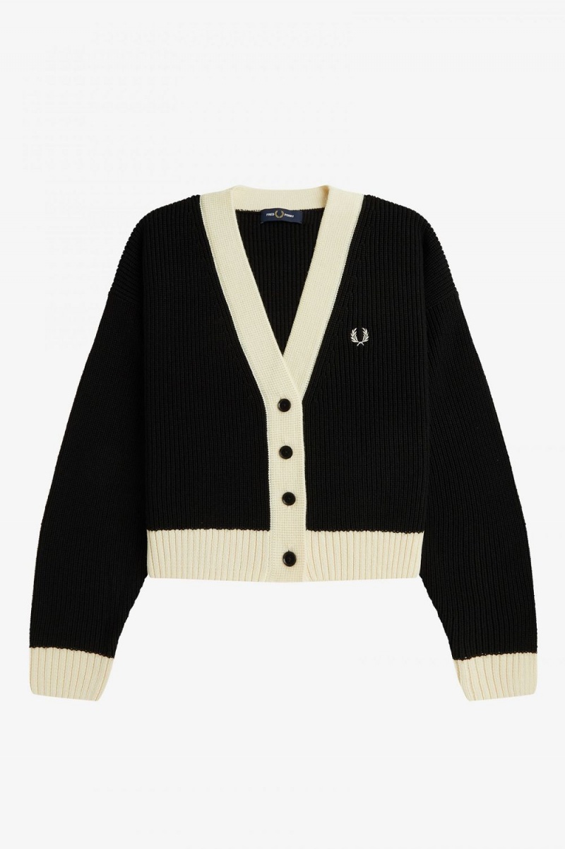 Fred Perry Button-Through Women's Cardigan Black | BRZFQ5390