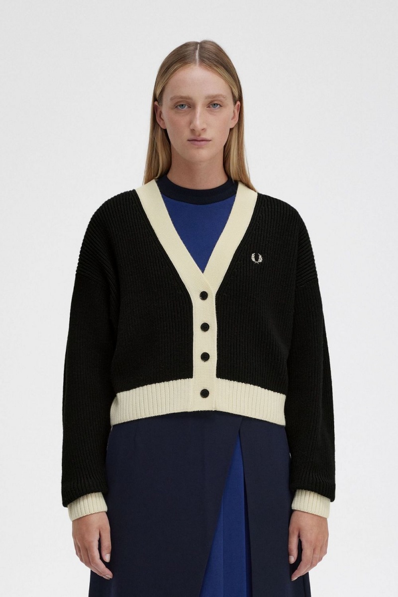 Fred Perry Button-Through Women\'s Cardigan Black | BRZFQ5390