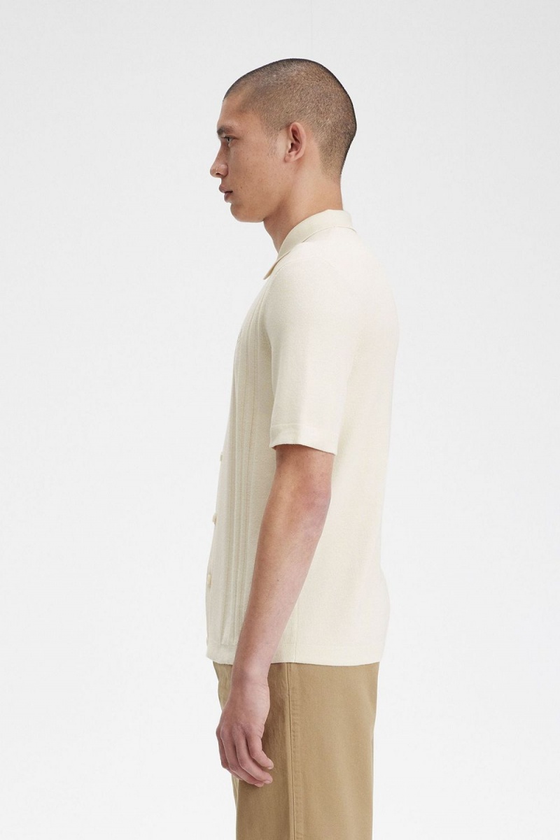 Fred Perry Button Through Knitted Men's Shirt Beige | SHQBR0439