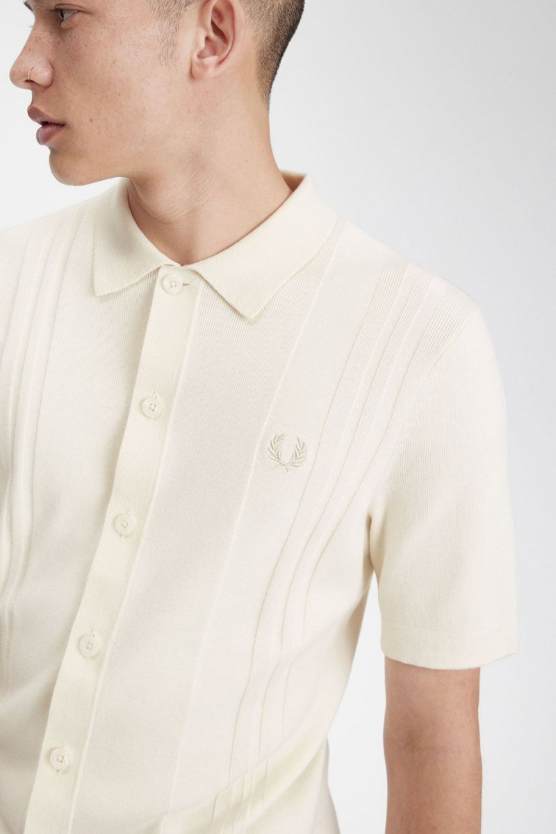 Fred Perry Button Through Knitted Men's Shirt Beige | SHQBR0439