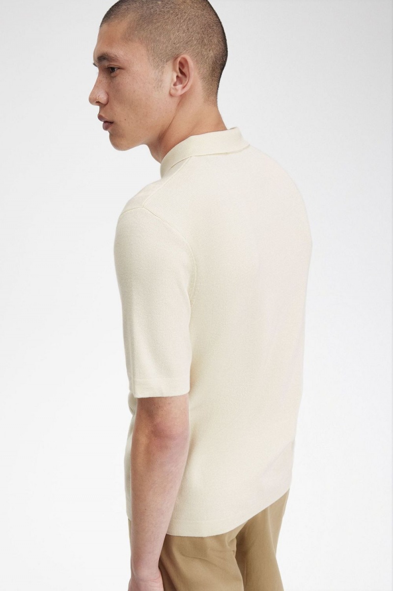 Fred Perry Button Through Knitted Men's Shirt Beige | SHQBR0439