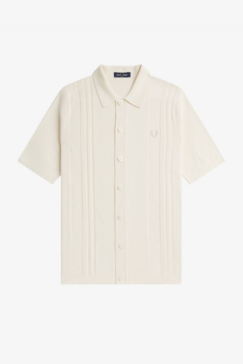 Fred Perry Button Through Knitted Men's Shirt Beige | SHQBR0439