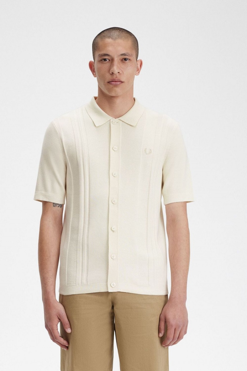 Fred Perry Button Through Knitted Men\'s Shirt Beige | SHQBR0439