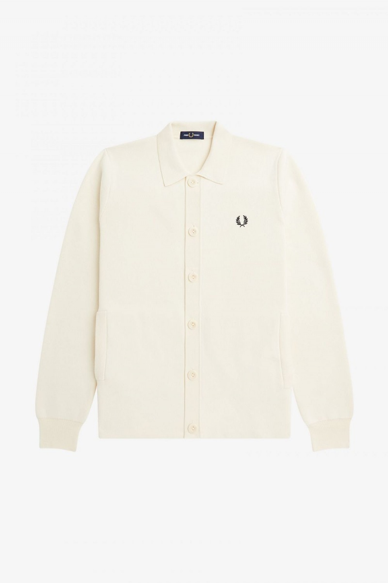 Fred Perry Button Through Knitted Men's Shirt Beige | VIZKO5249