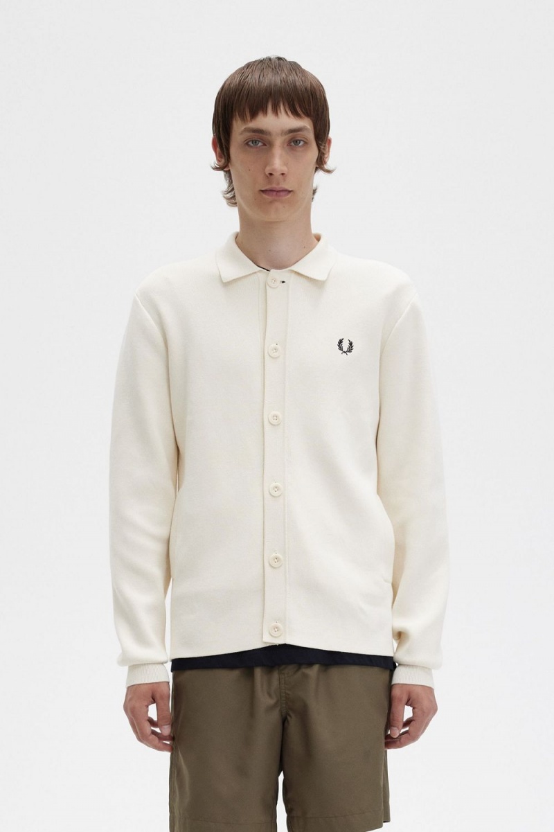 Fred Perry Button Through Knitted Men\'s Shirt Beige | VIZKO5249