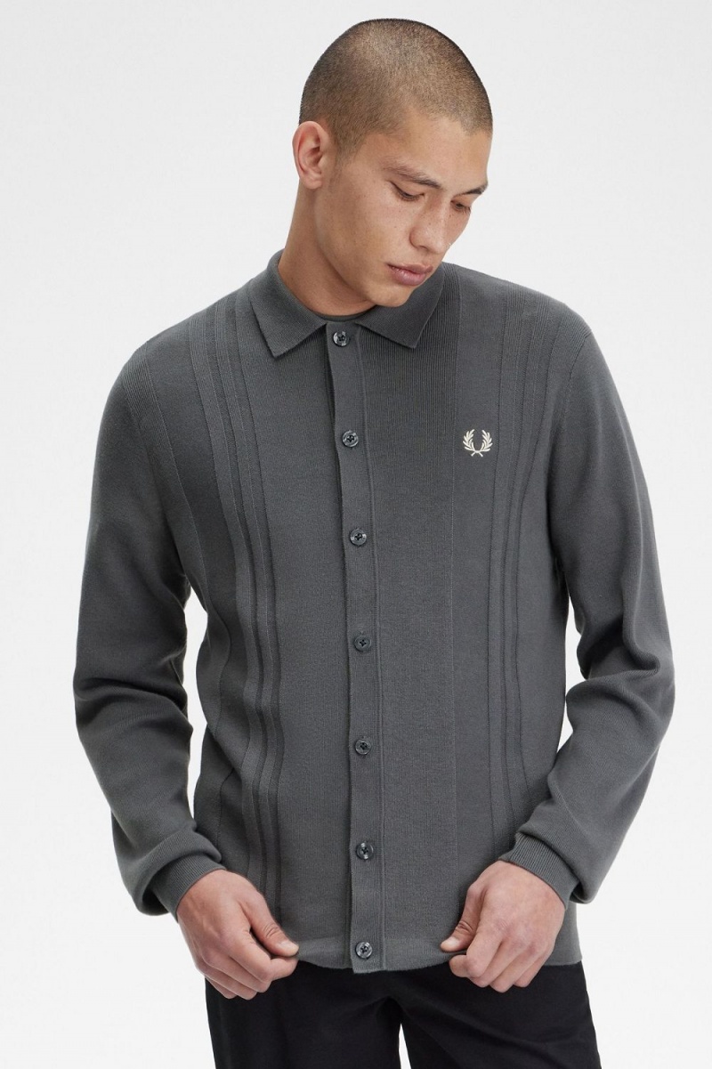 Fred Perry Button Through Knitted Men's Shirt Field Green | SZYBH7260