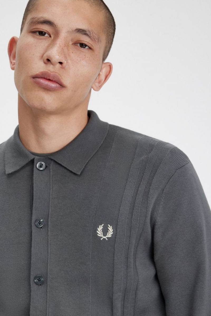 Fred Perry Button Through Knitted Men's Shirt Field Green | SZYBH7260