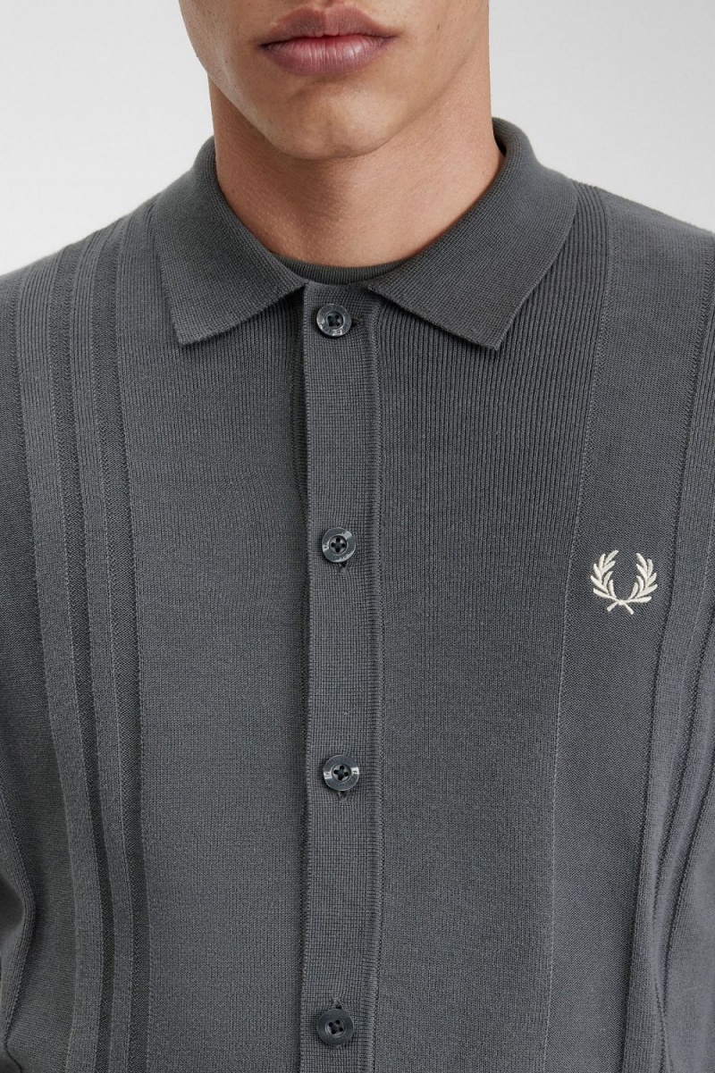 Fred Perry Button Through Knitted Men's Shirt Field Green | SZYBH7260