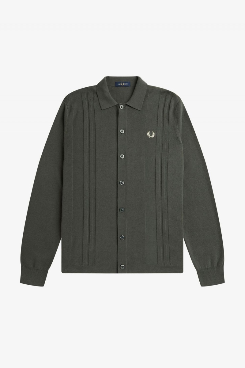 Fred Perry Button Through Knitted Men's Shirt Field Green | SZYBH7260