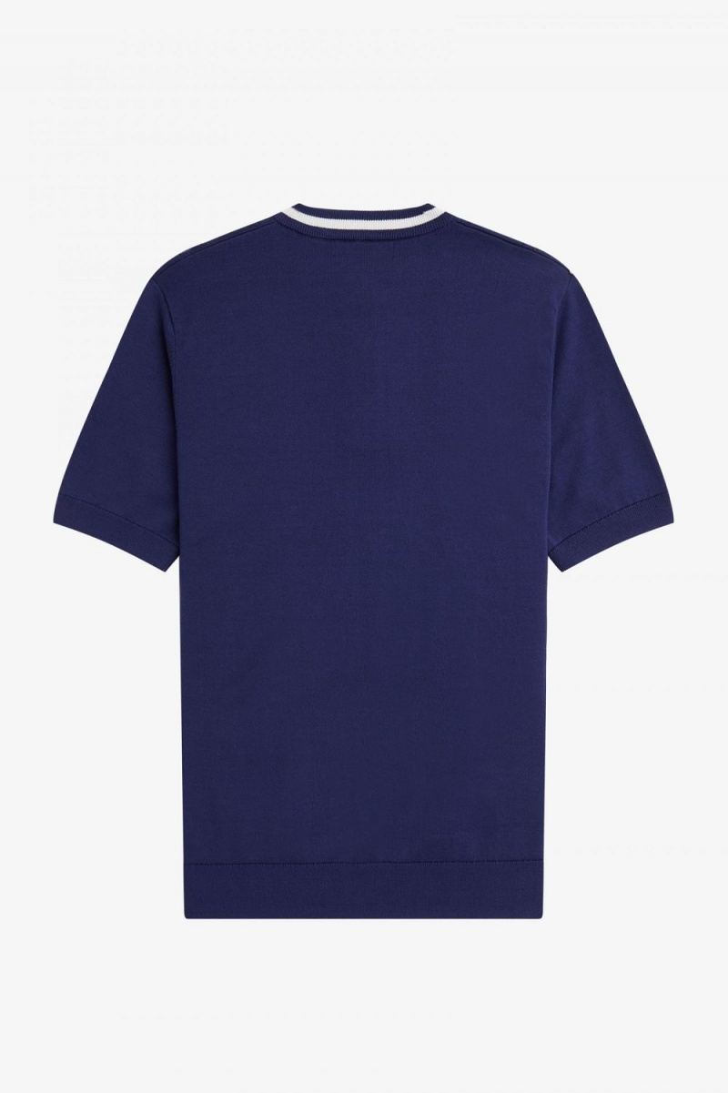 Fred Perry Cable Knit Henley Men's Shirt French Navy | AFQXV7036