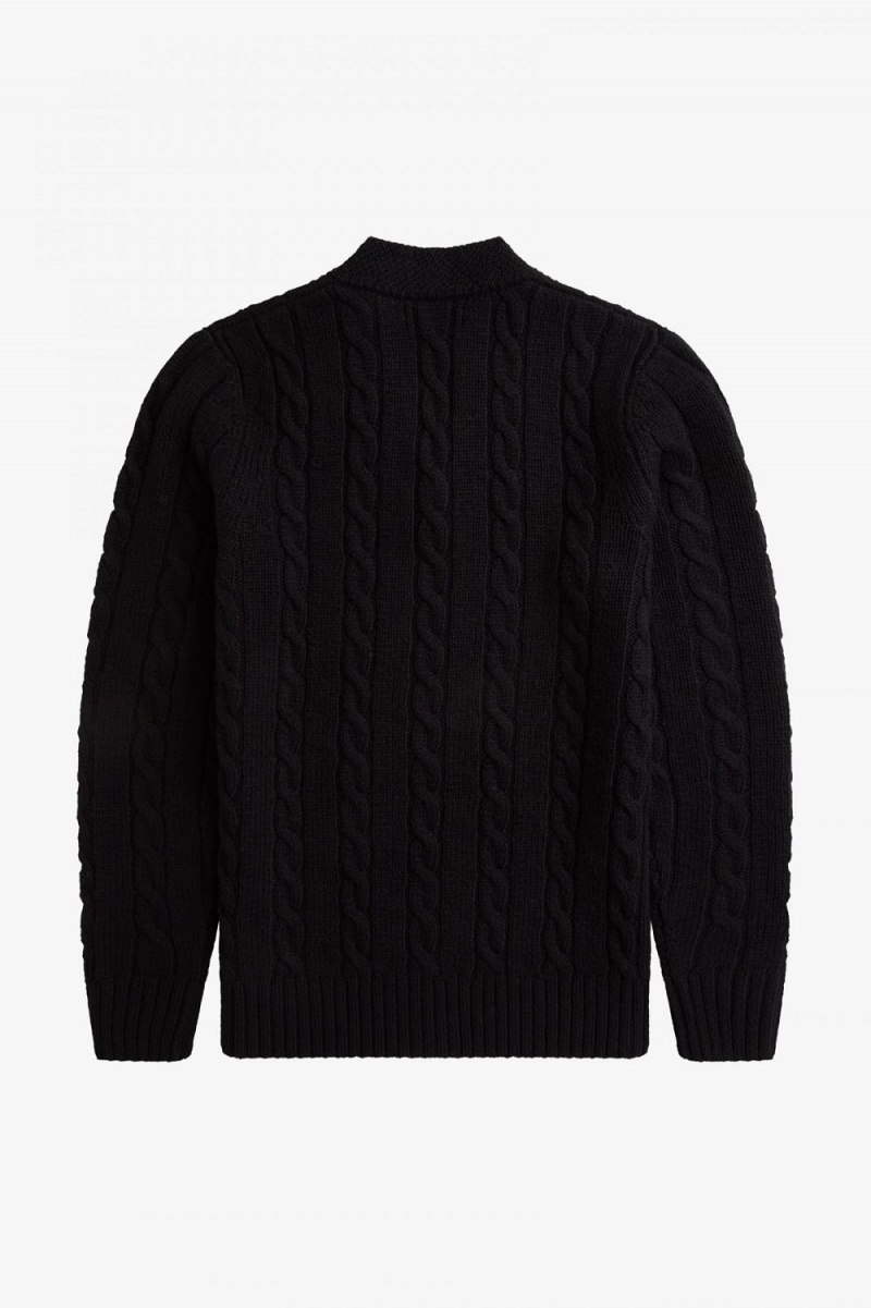 Fred Perry Cable Knit V Neck Men's Jumper Black | GYZEO0143