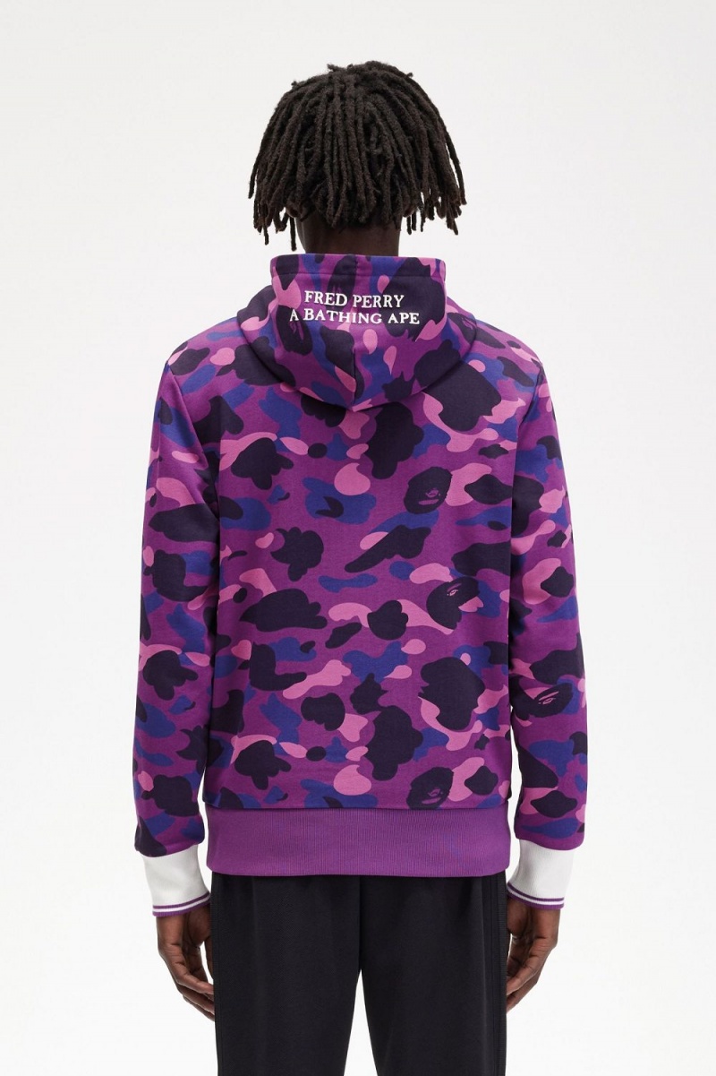 Fred Perry Camouflage Hooded Men's Sweatshirts Purple | MZIDY9274