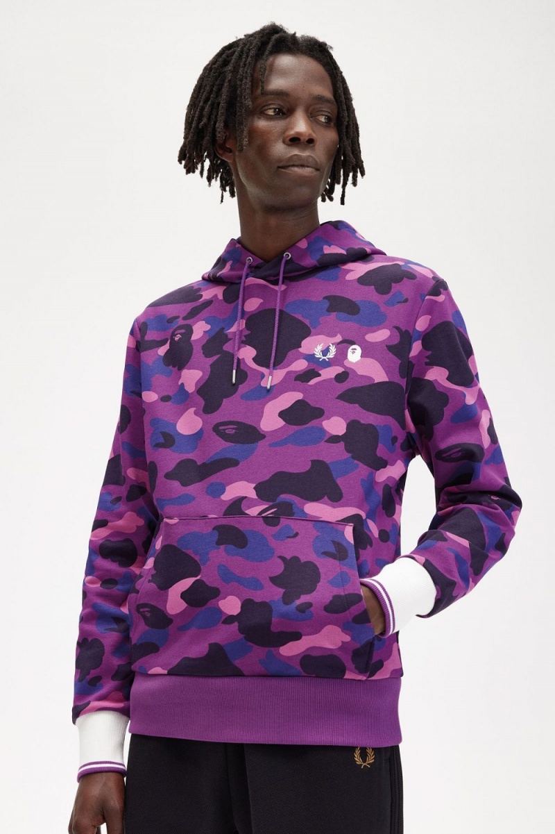 Fred Perry Camouflage Hooded Men's Sweatshirts Purple | MZIDY9274