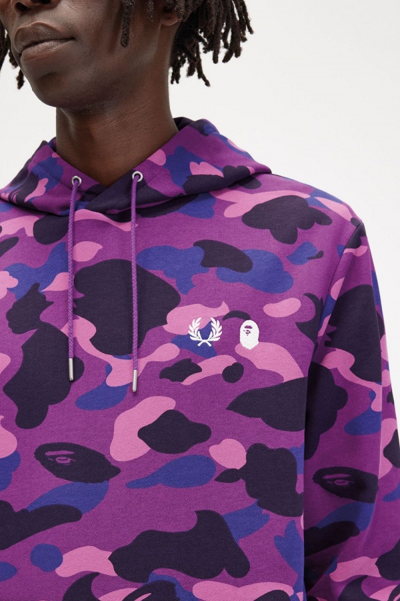 Fred Perry Camouflage Hooded Men's Sweatshirts Purple | MZIDY9274