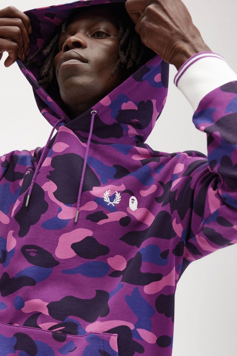 Fred Perry Camouflage Hooded Men's Sweatshirts Purple | MZIDY9274