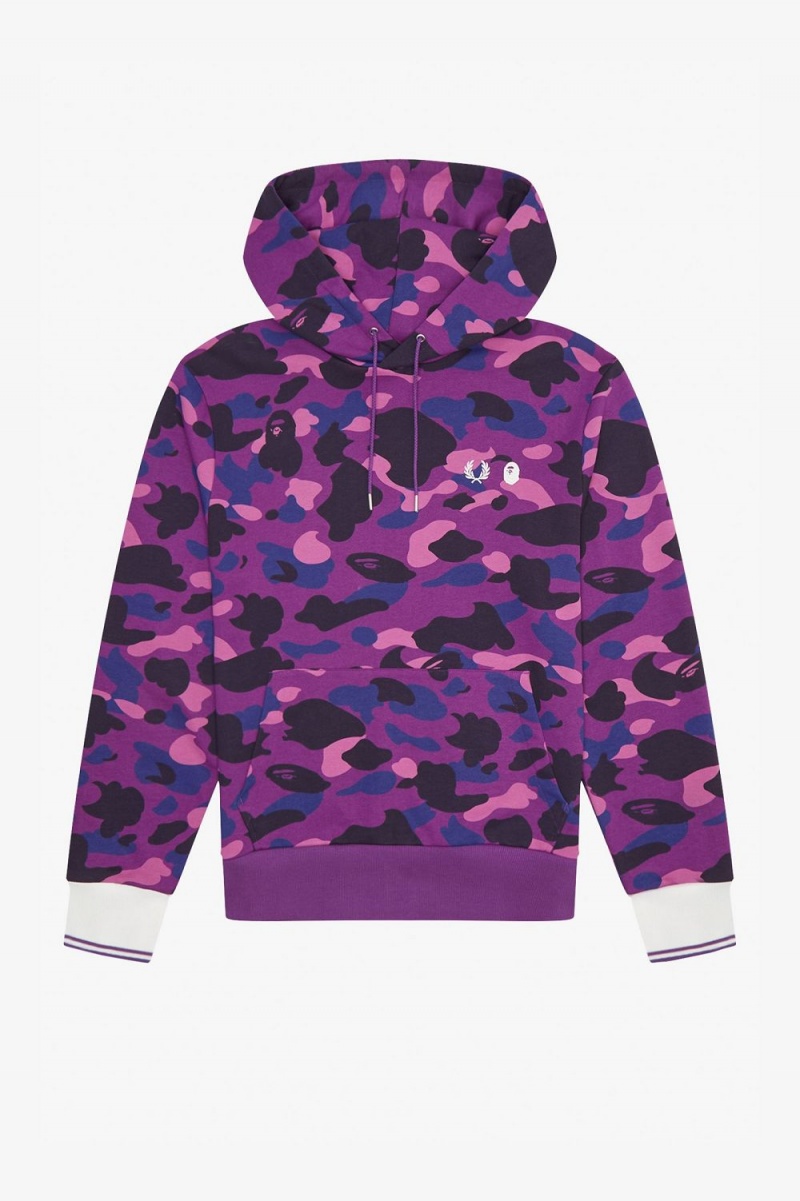 Fred Perry Camouflage Hooded Men's Sweatshirts Purple | MZIDY9274