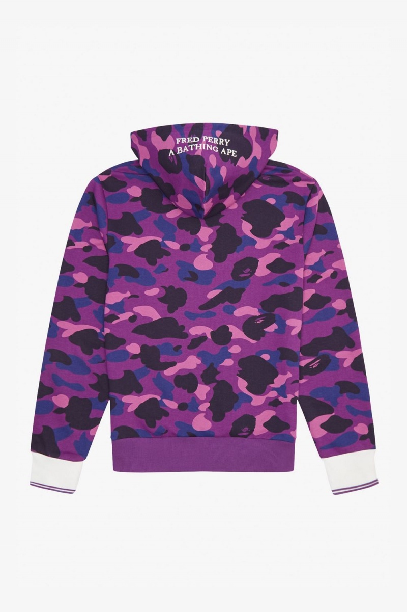 Fred Perry Camouflage Hooded Men's Sweatshirts Purple | MZIDY9274