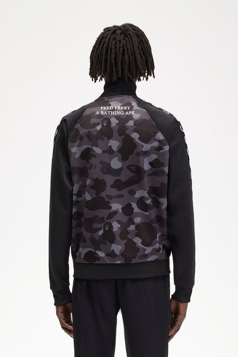 Fred Perry Camouflage Panel Men's Track Jackets Black | CRISV3712