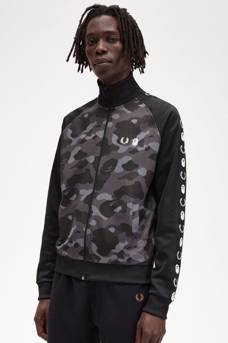 Fred Perry Camouflage Panel Men's Track Jackets Black | CRISV3712