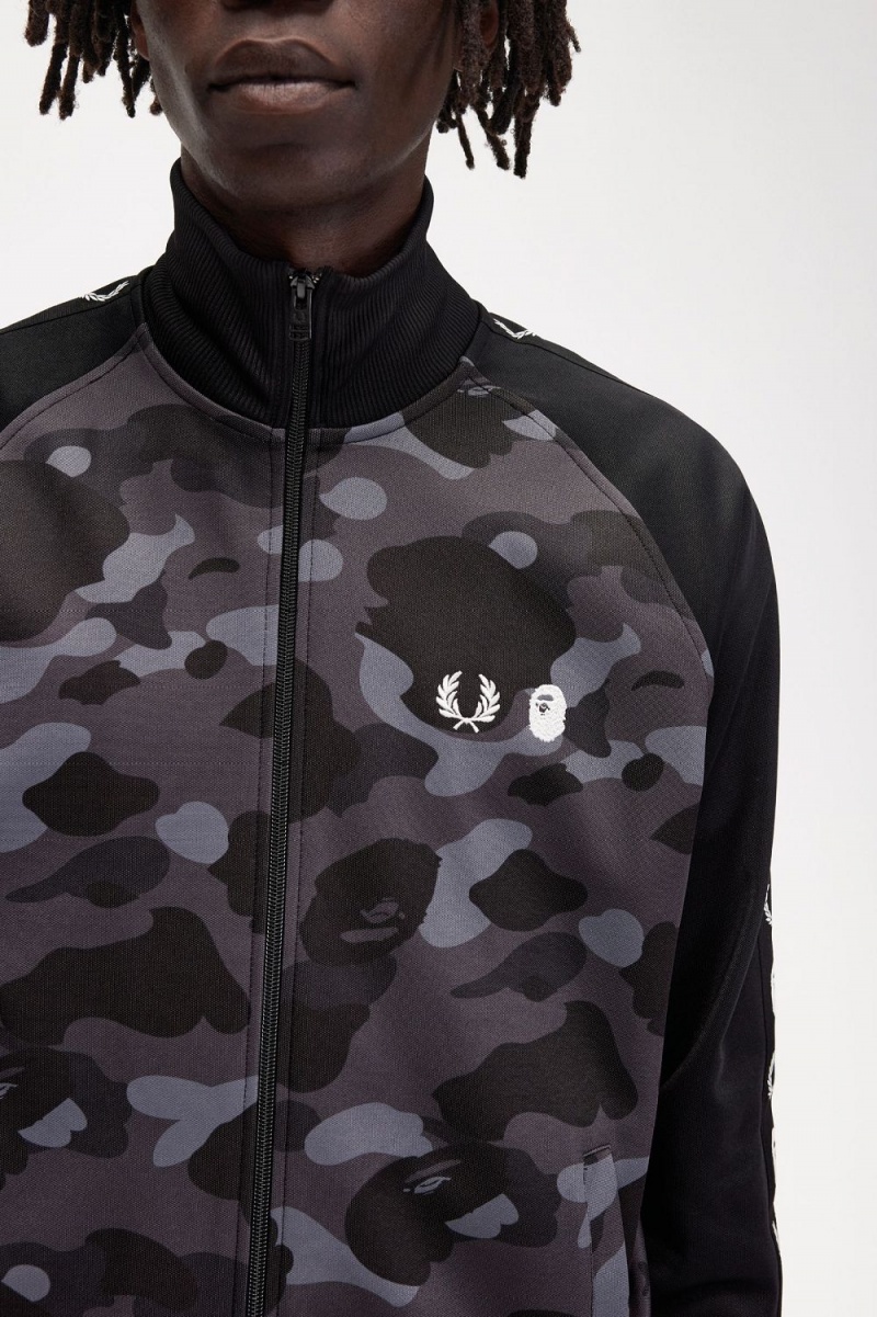 Fred Perry Camouflage Panel Men's Track Jackets Black | CRISV3712