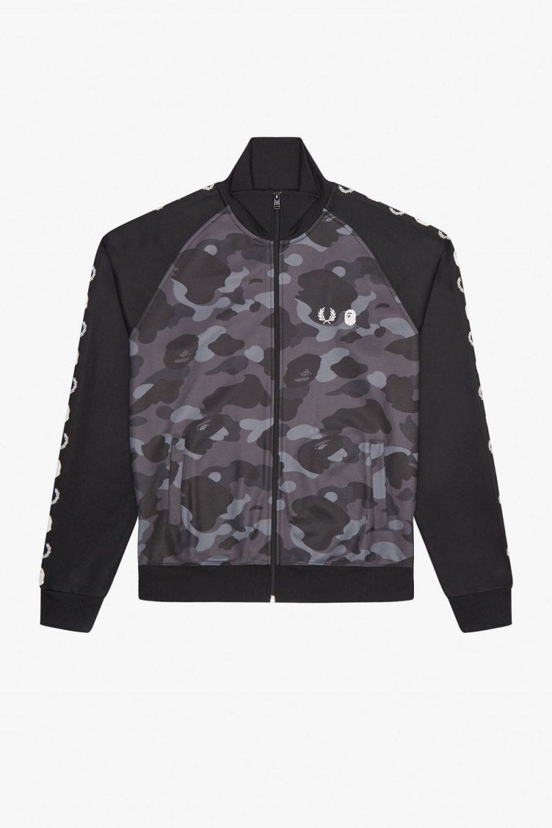 Fred Perry Camouflage Panel Men's Track Jackets Black | CRISV3712