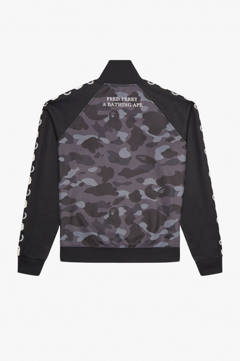 Fred Perry Camouflage Panel Men's Track Jackets Black | CRISV3712