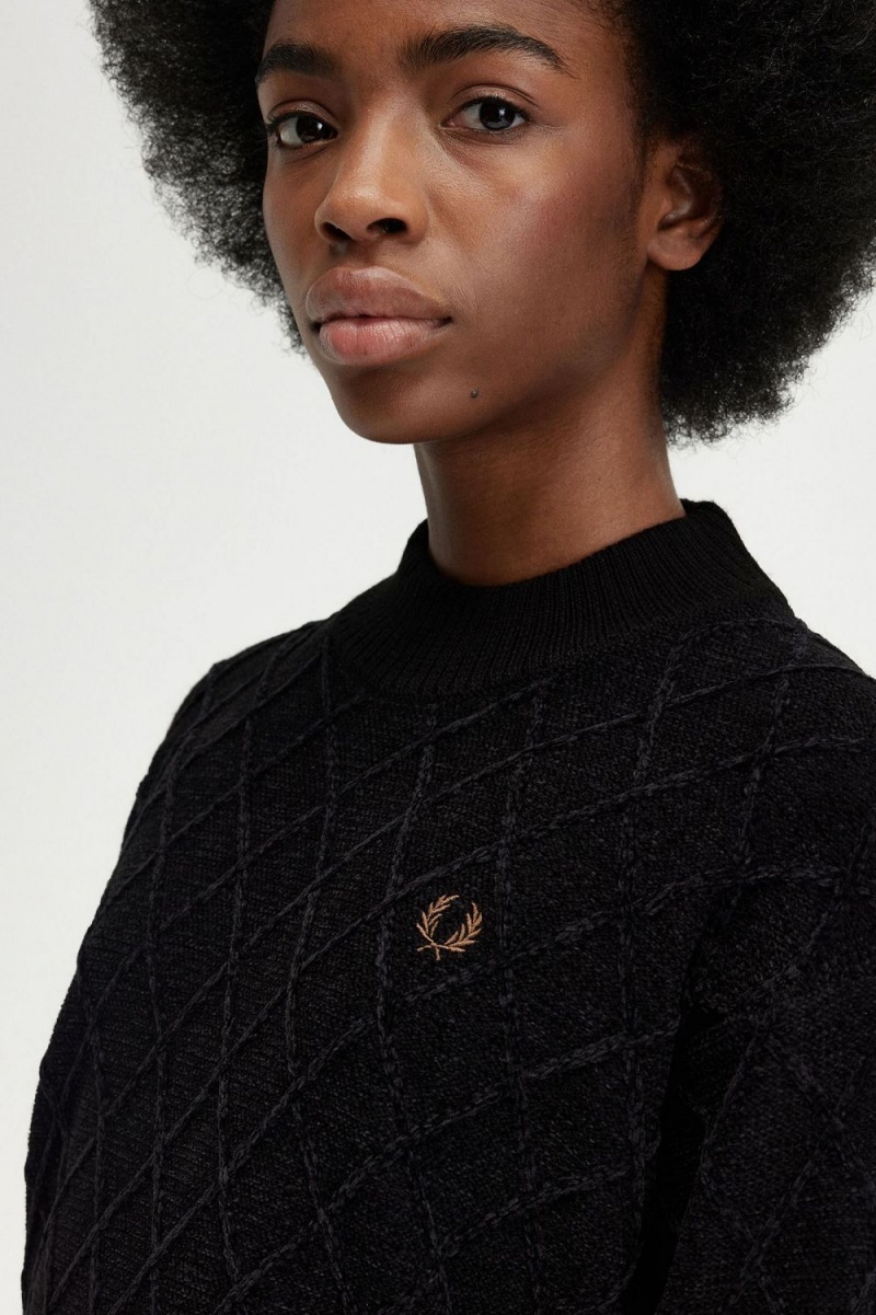 Fred Perry Chenille Grid Women's Jumper Black | TOSYG1532