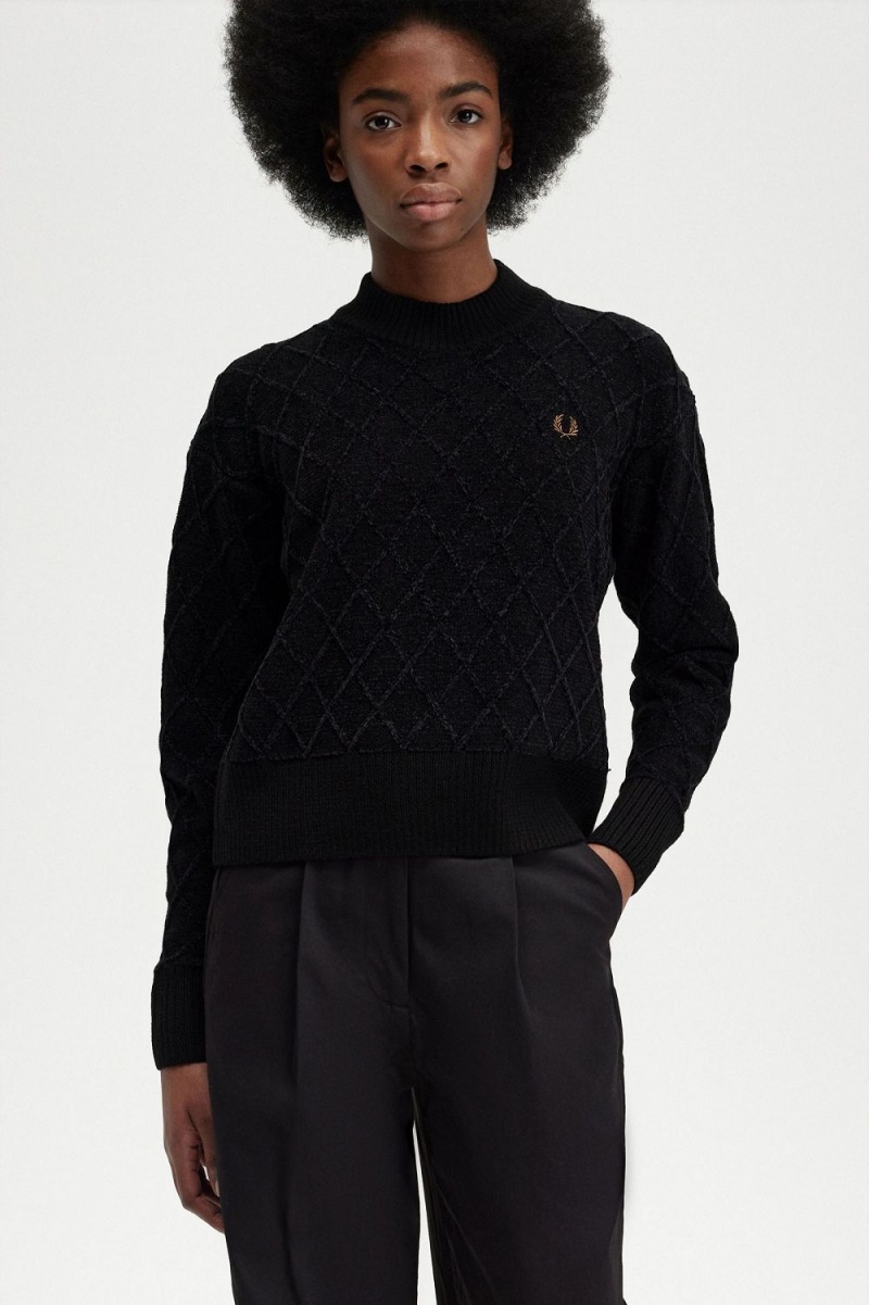 Fred Perry Chenille Grid Women's Jumper Black | TOSYG1532