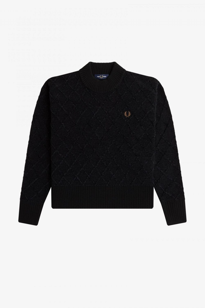 Fred Perry Chenille Grid Women's Jumper Black | TOSYG1532