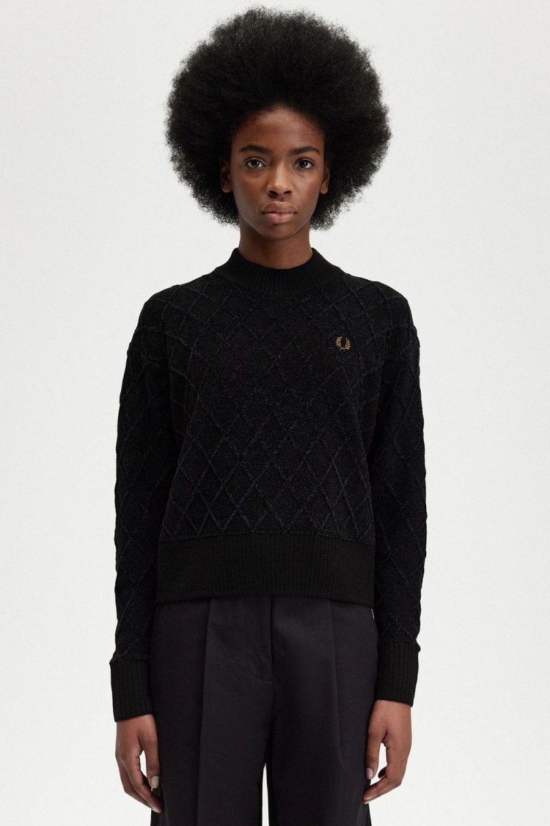 Fred Perry Chenille Grid Women\'s Jumper Black | TOSYG1532