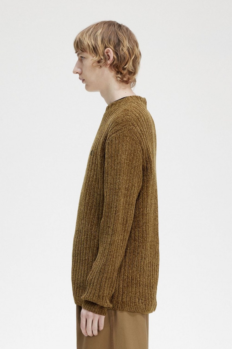 Fred Perry Chenille Rib Men's Jumper Brown | RLSZI3097