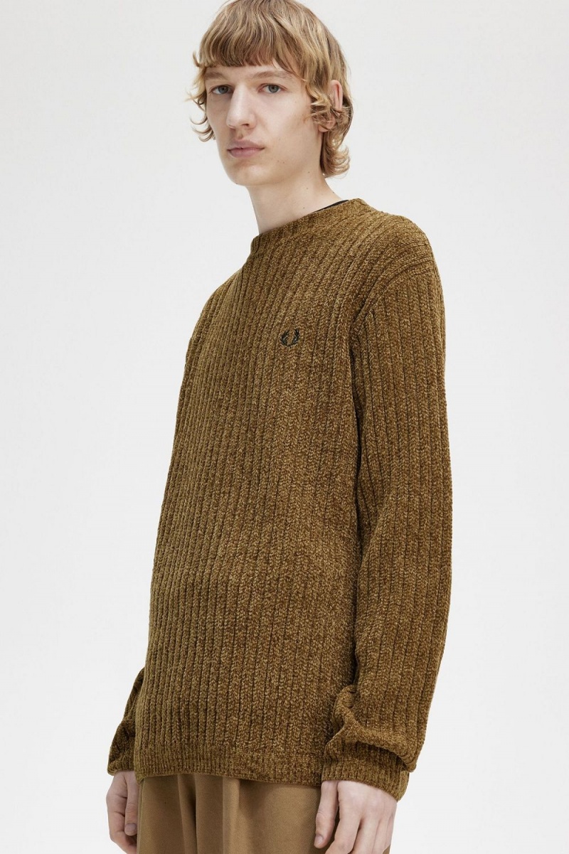 Fred Perry Chenille Rib Men's Jumper Brown | RLSZI3097