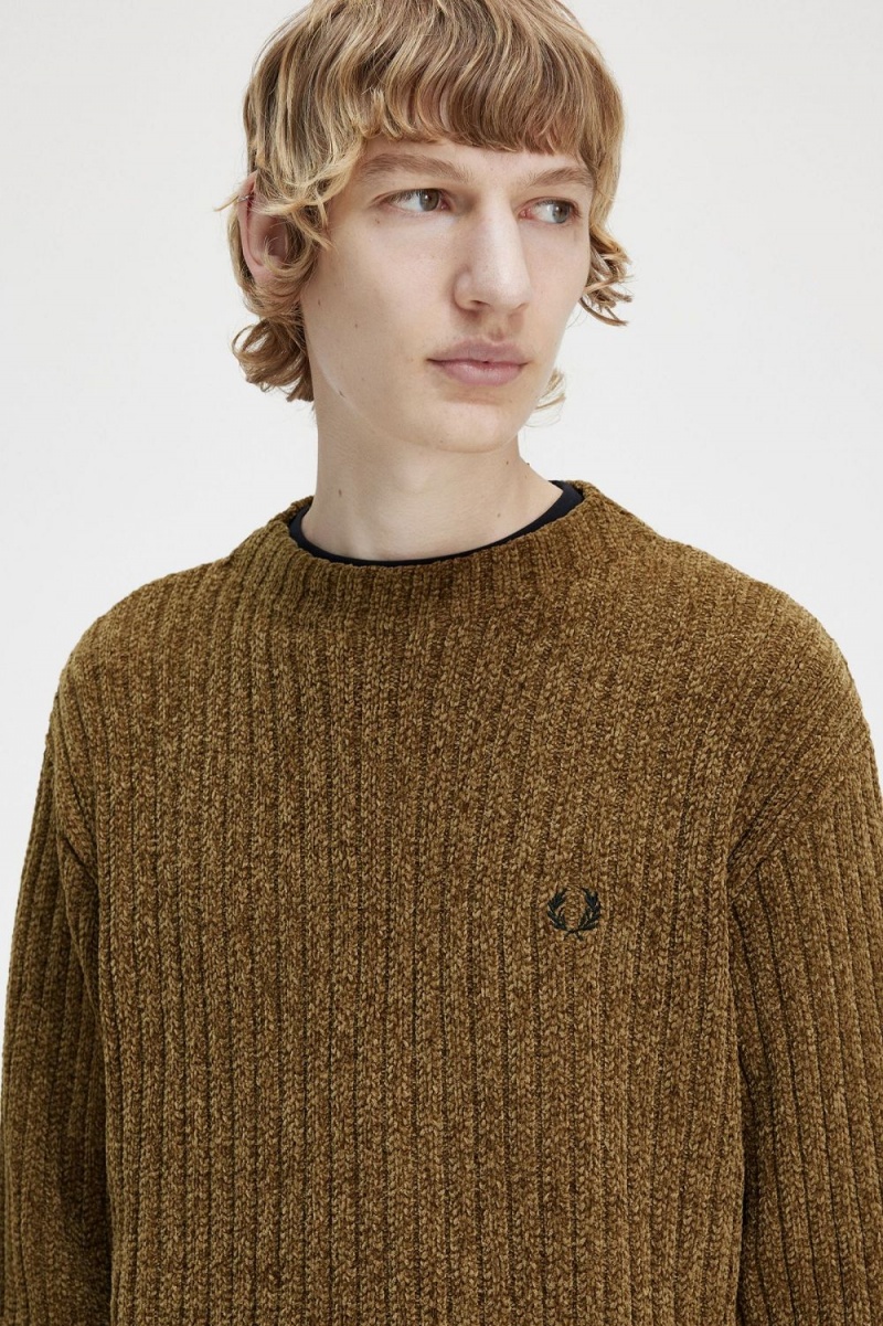 Fred Perry Chenille Rib Men's Jumper Brown | RLSZI3097