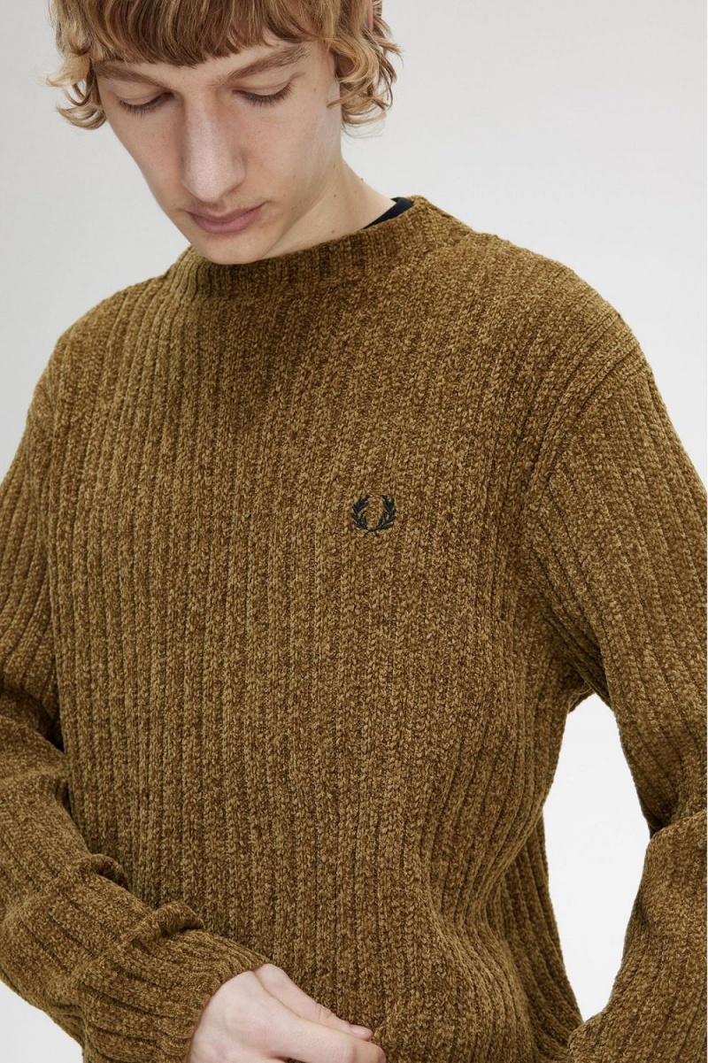 Fred Perry Chenille Rib Men's Jumper Brown | RLSZI3097