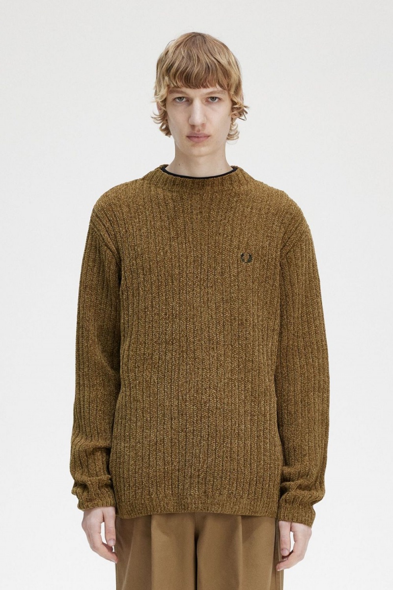 Fred Perry Chenille Rib Men\'s Jumper Brown | RLSZI3097