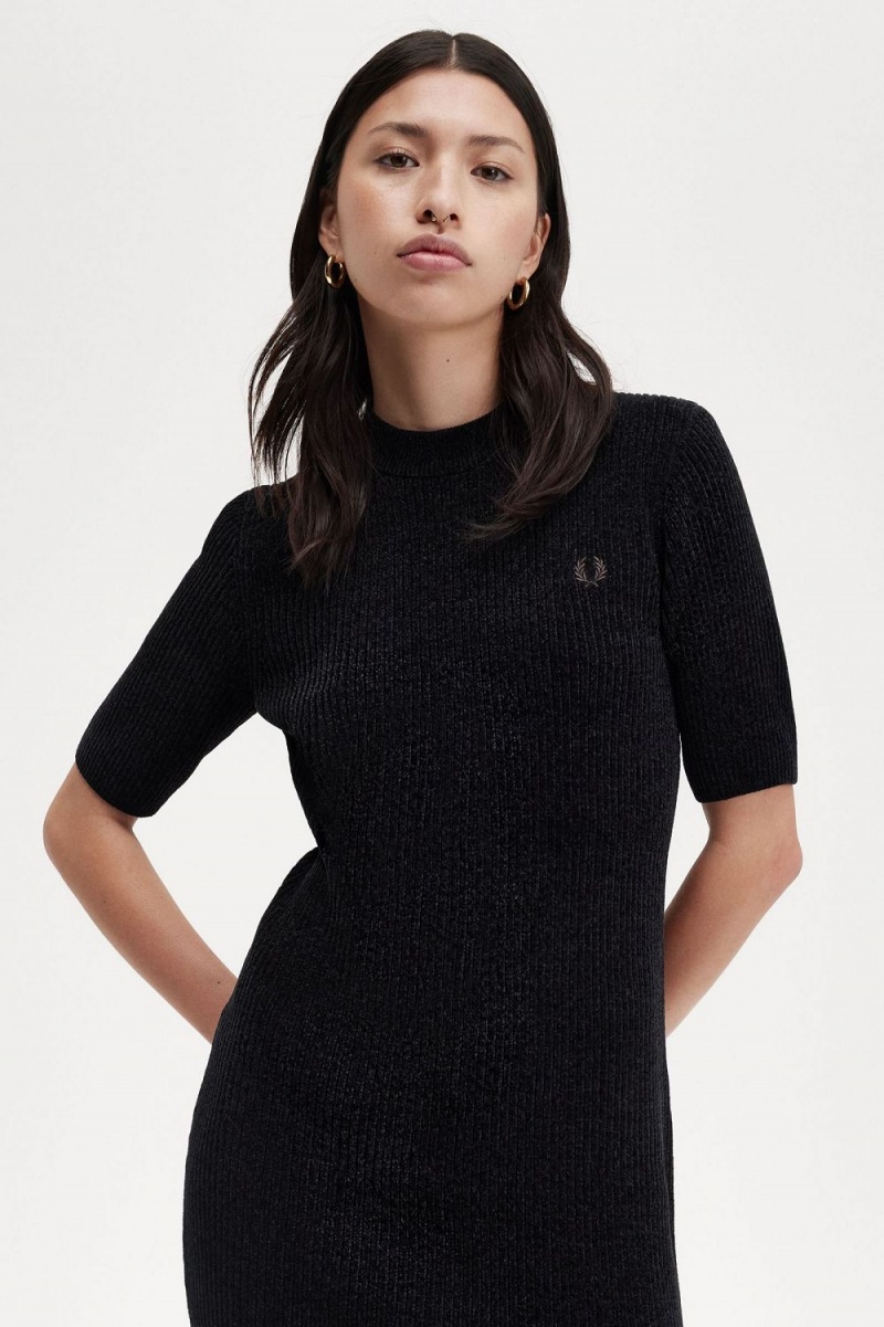 Fred Perry Chenille Rib Women's Dress Black | NRCJY1376