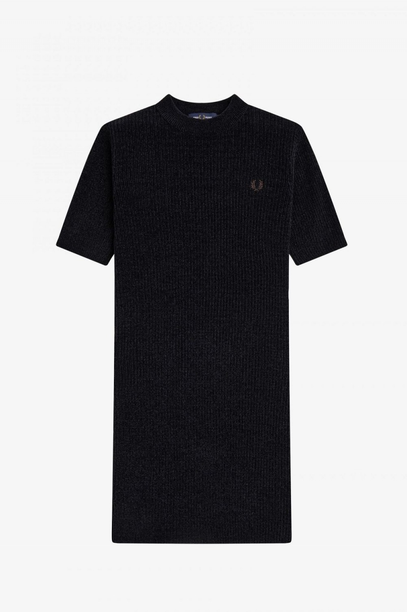 Fred Perry Chenille Rib Women's Dress Black | NRCJY1376