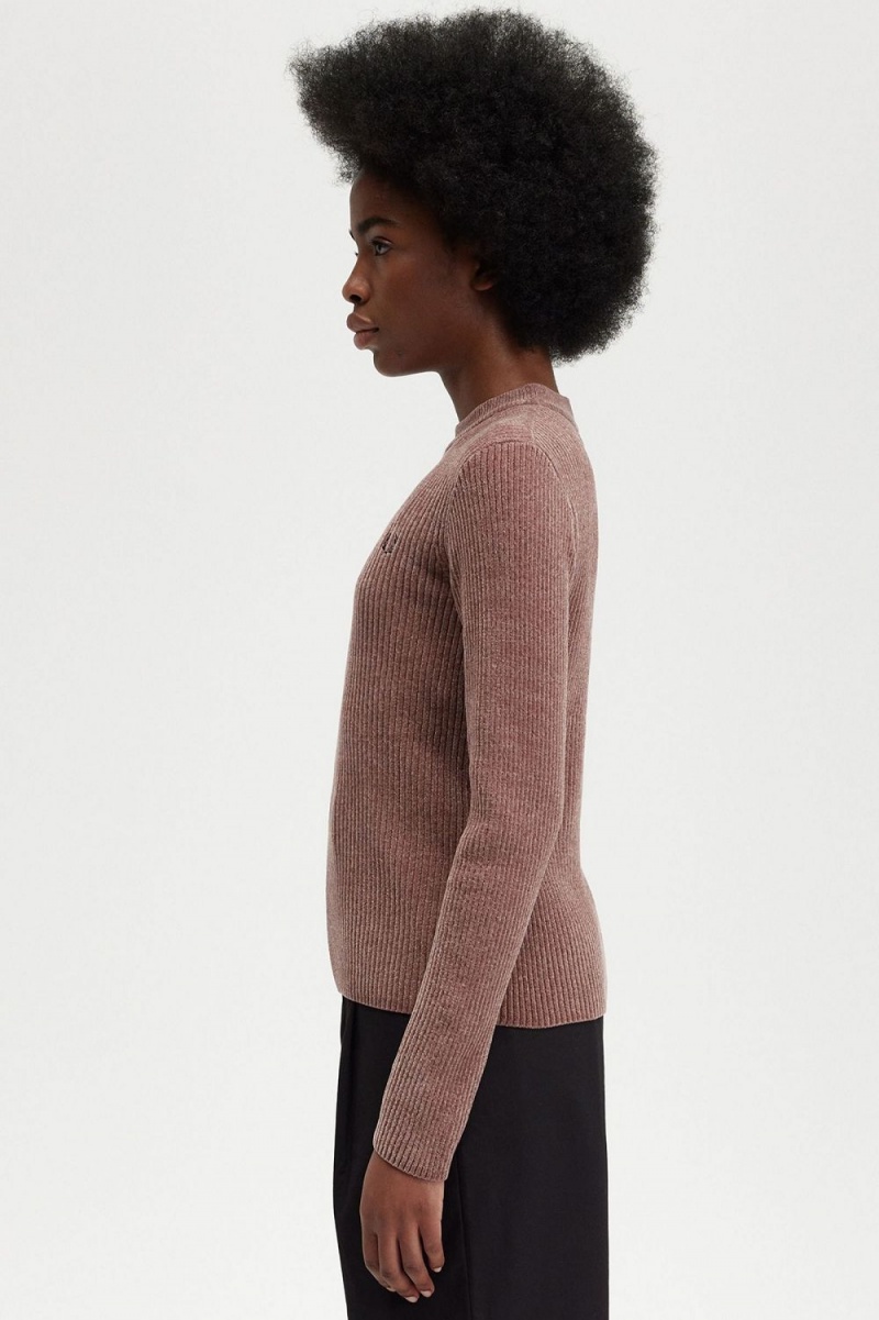 Fred Perry Chenille Rib Women's Jumper Dark Pink | HIZUF8692