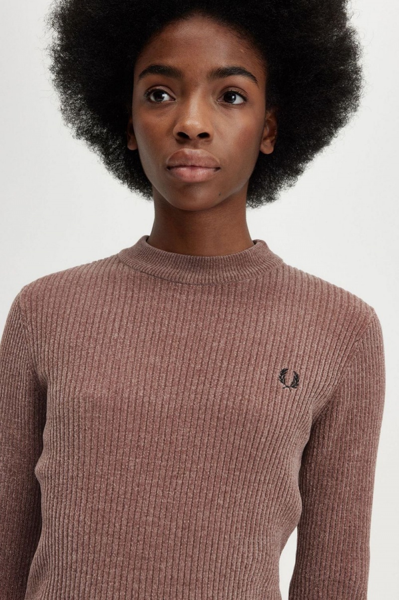 Fred Perry Chenille Rib Women's Jumper Dark Pink | HIZUF8692